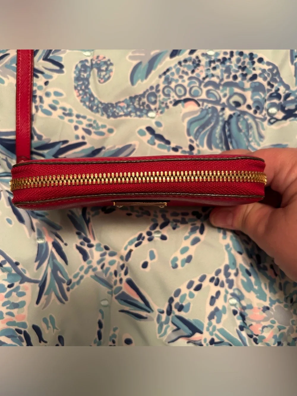 Michael Kors Cherry Red Zip-Around Wristlet Wallet w/ Strap Logo Card Slots
